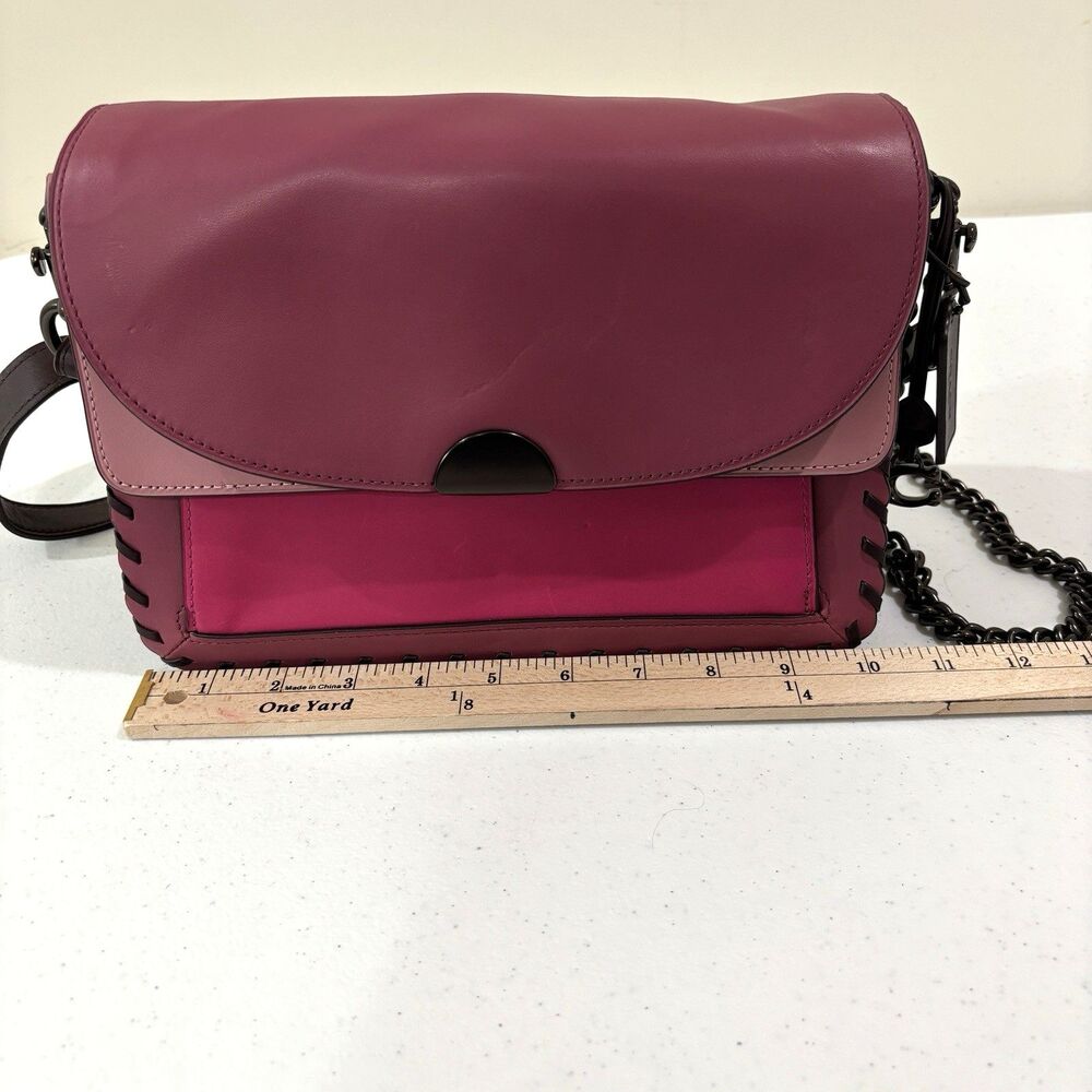 COACH Dreamer Shoulder Bag Pink Colorblock Whipstitch Leather Metal Crossbody - Picture 9 of 12